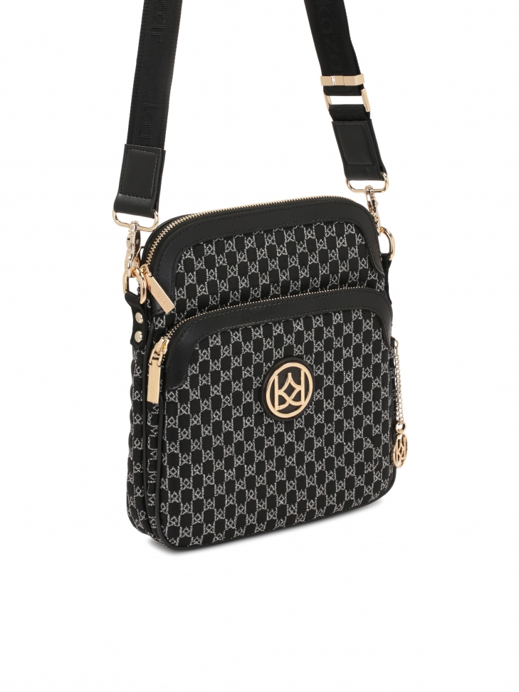 Czarna listonoszka w miejskim stylu zdobiona szarym haftowanym wzorem JOLINE