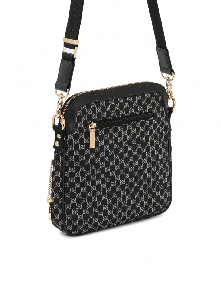 Czarna listonoszka w miejskim stylu zdobiona szarym haftowanym wzorem JOLINE