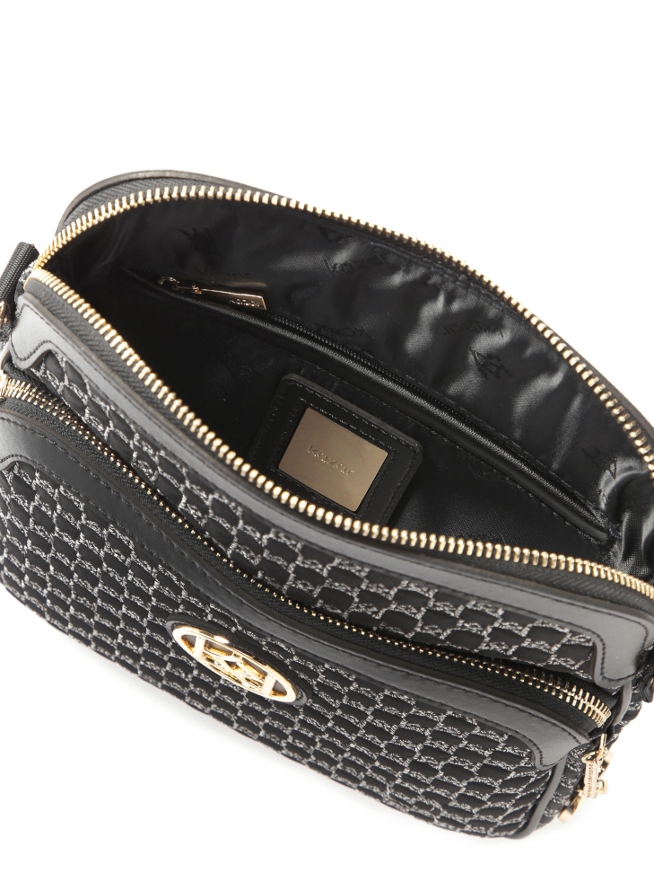 Czarna listonoszka w miejskim stylu zdobiona szarym haftowanym wzorem JOLINE