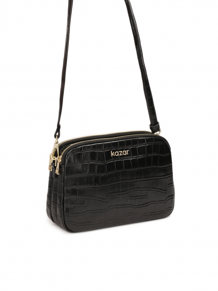 Klasyczna czarna torebka ze skóry croco NEW RITA