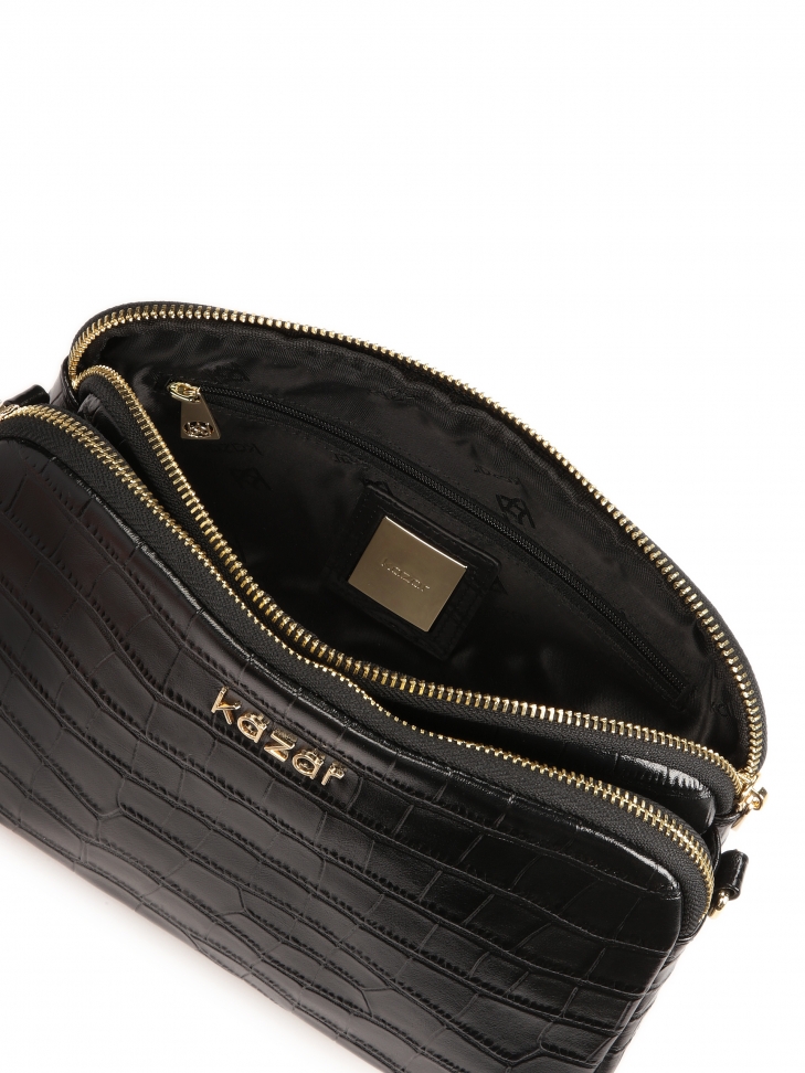 Klasyczna czarna torebka ze skóry croco NEW RITA
