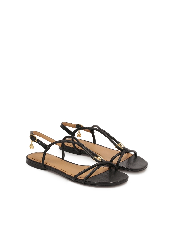 Czarne sandały ze skóry z biżuteryjną ozdobą GERI