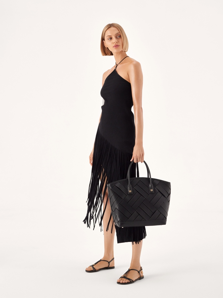 Czarne sandały ze skóry z biżuteryjną ozdobą GERI