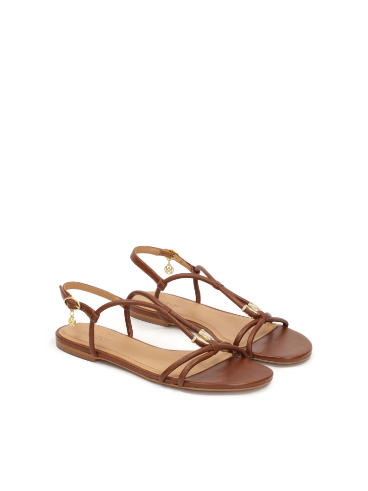 Brązowe płaskie sandały z licowej skóry GERI