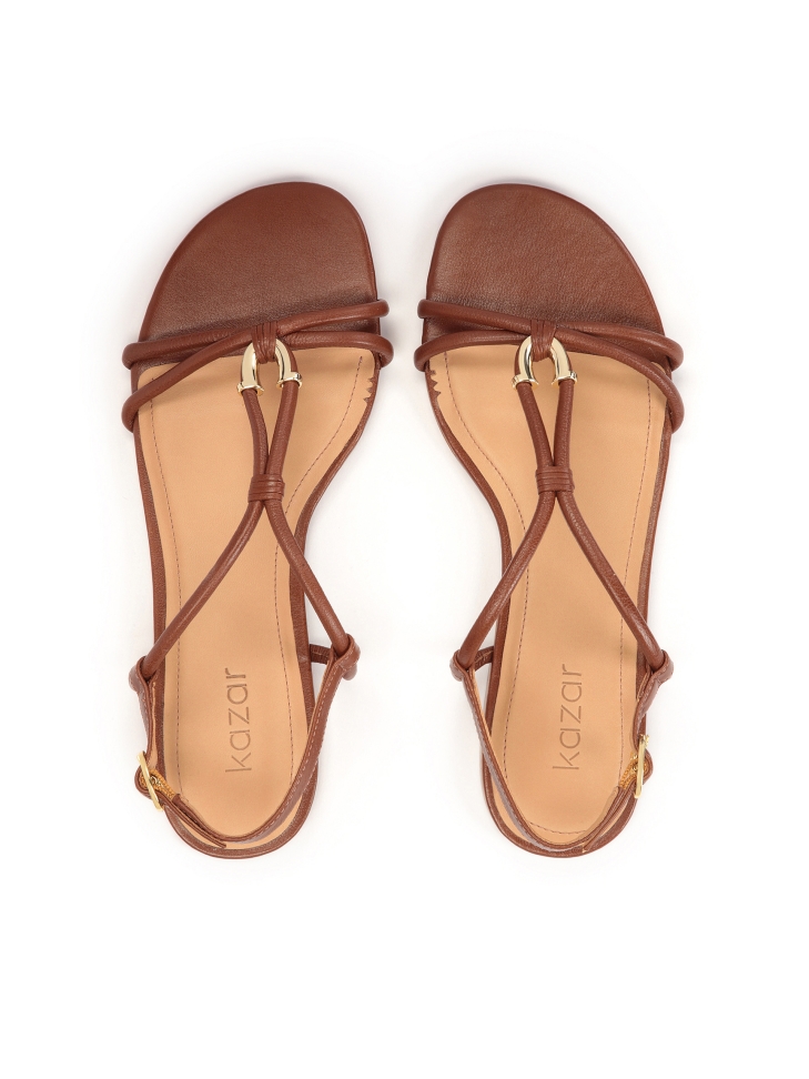 Brązowe płaskie sandały z licowej skóry GERI