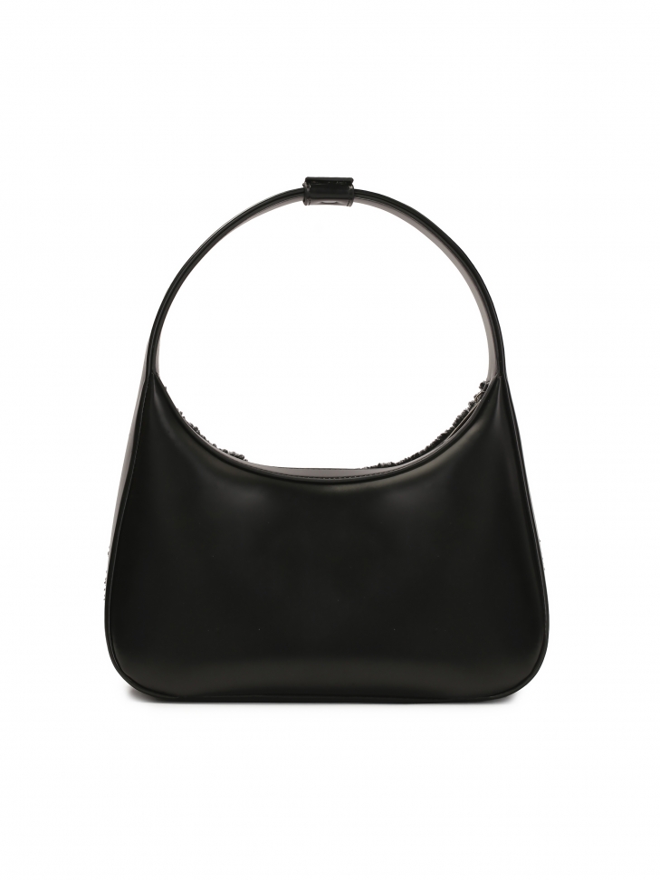 Czarna torebka na ramię ze skóry i wełny owczej KS TESS