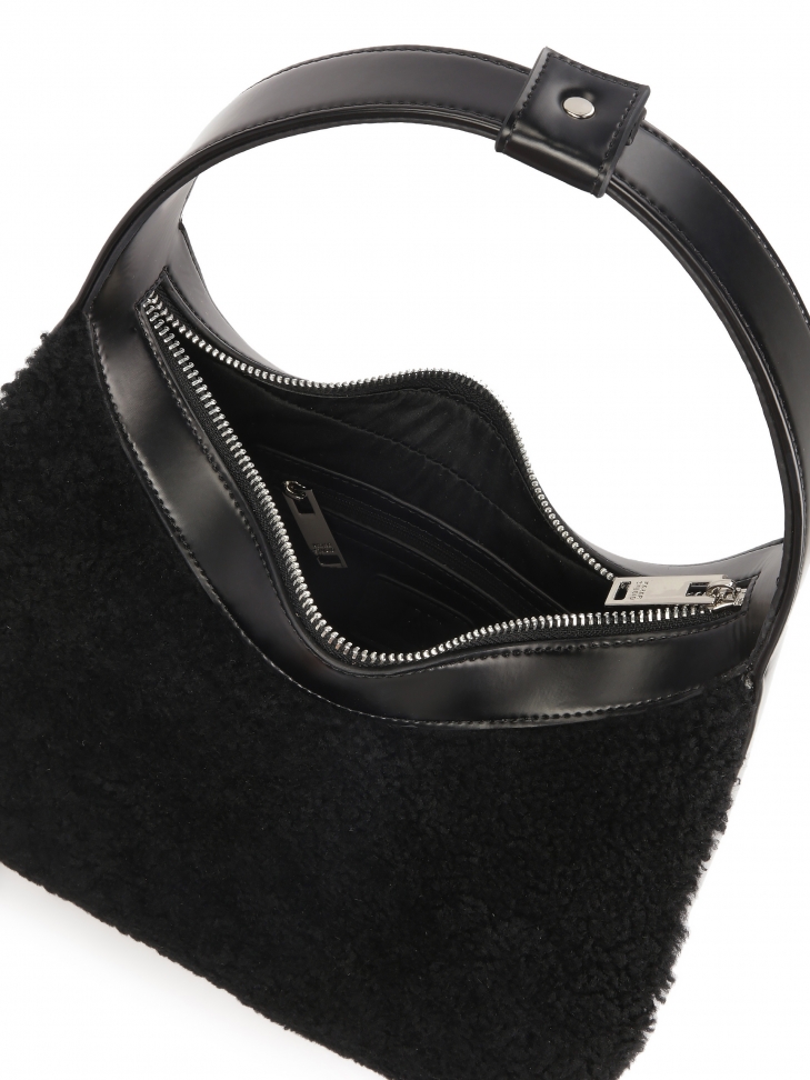 Czarna torebka na ramię ze skóry i wełny owczej KS TESS