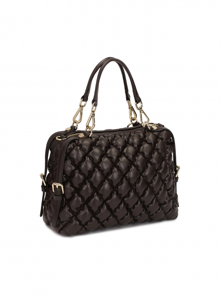 Ciemnobrązowa miękka torebka z rączkami i paskiem KEELIN S