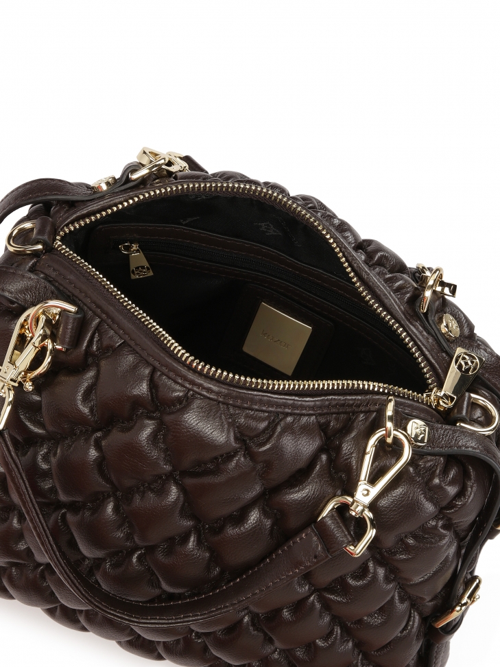 Ciemnobrązowa miękka torebka z rączkami i paskiem KEELIN S