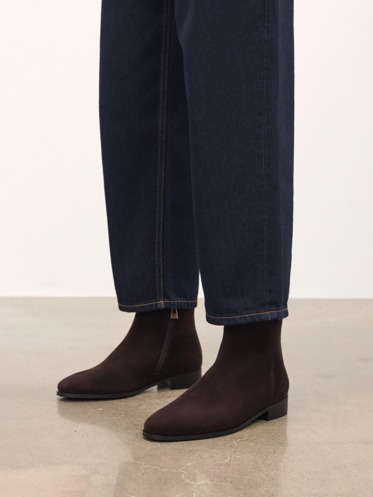 Zamszowe brązowe botki z suwakiem TALIA