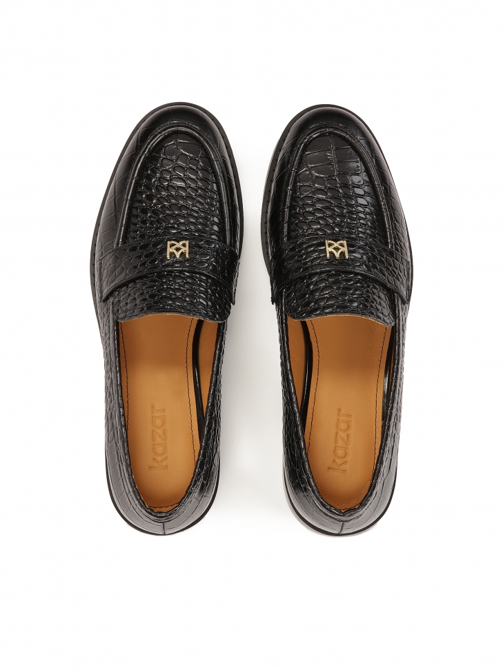 Czarne klasyczne loafersy z tłoczonej skóry IVESDALE