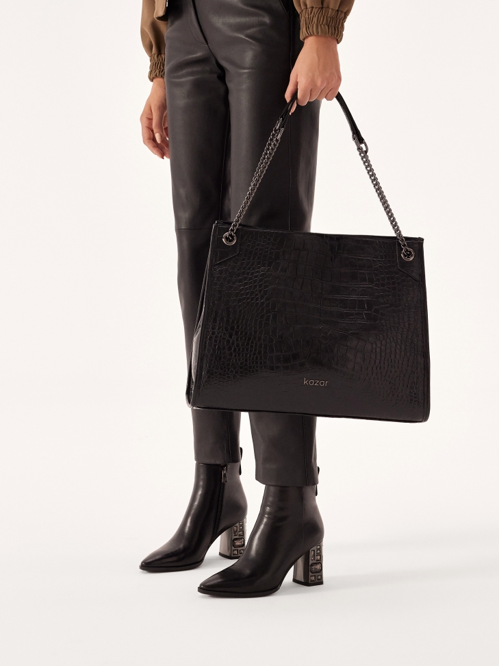 Czarne botki z dekoracyjnym obcasem ERIKA