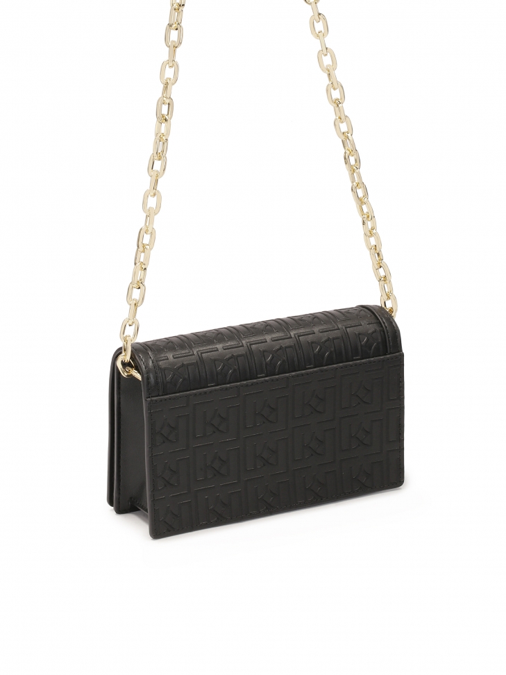 Czarna torebka w monogramy z paskiem i łańcuszkiem TIRIEL