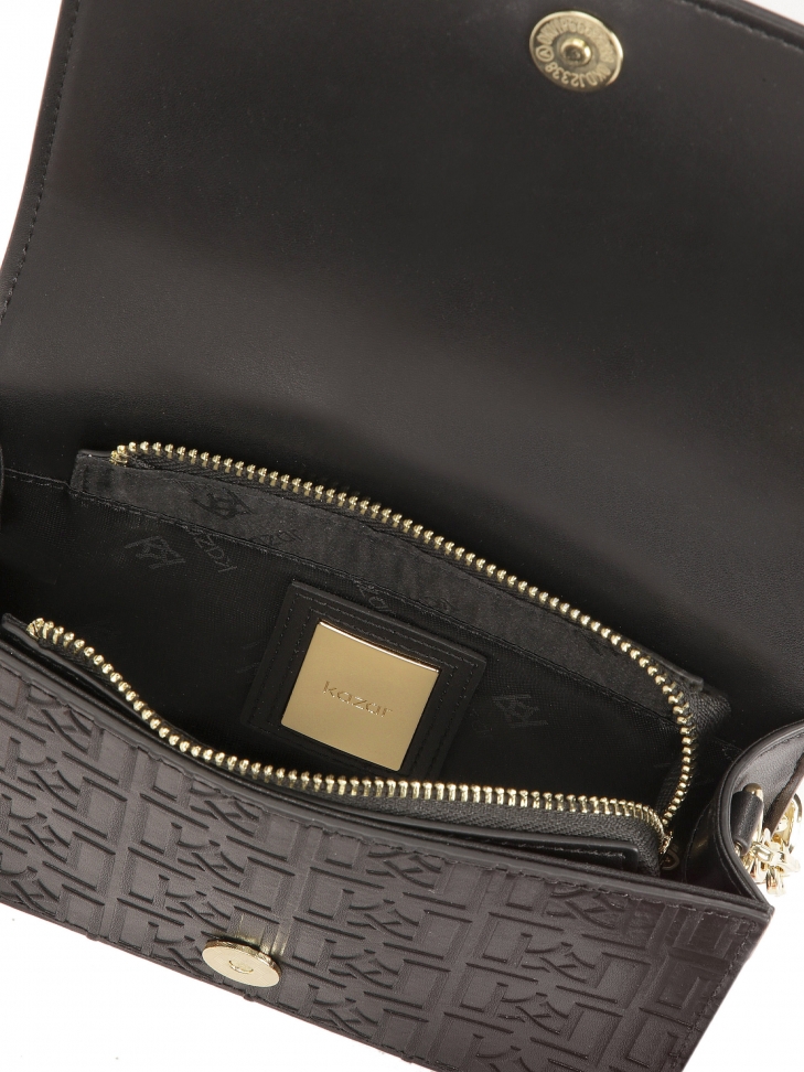 Czarna torebka w monogramy z paskiem i łańcuszkiem TIRIEL