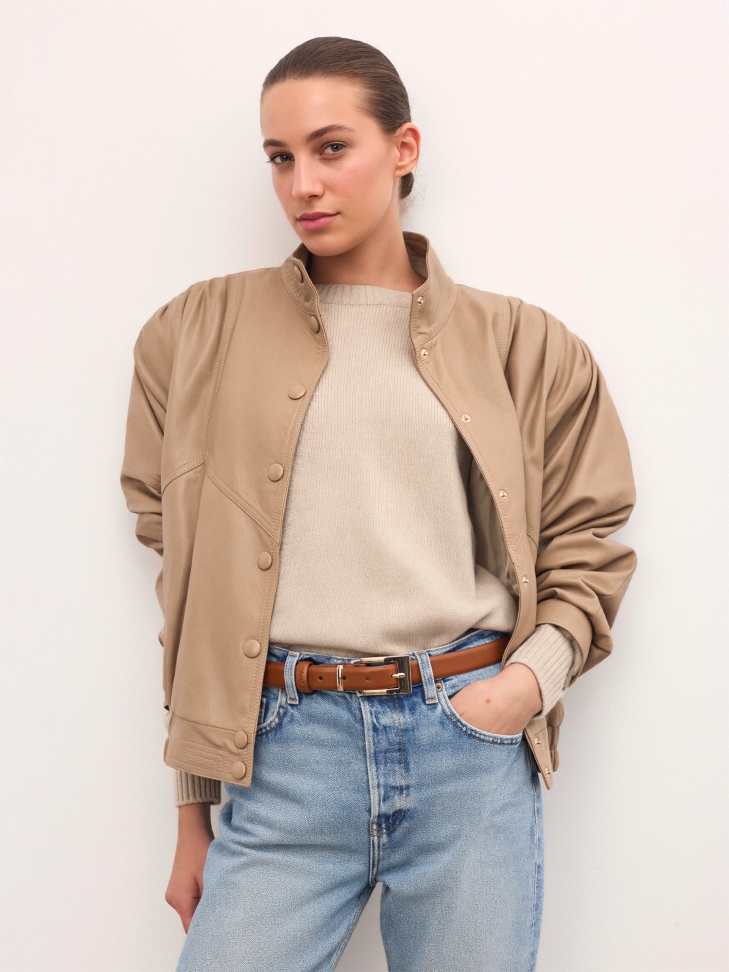 Wąski brązowy pasek z naturalnej skóry  AGUADA