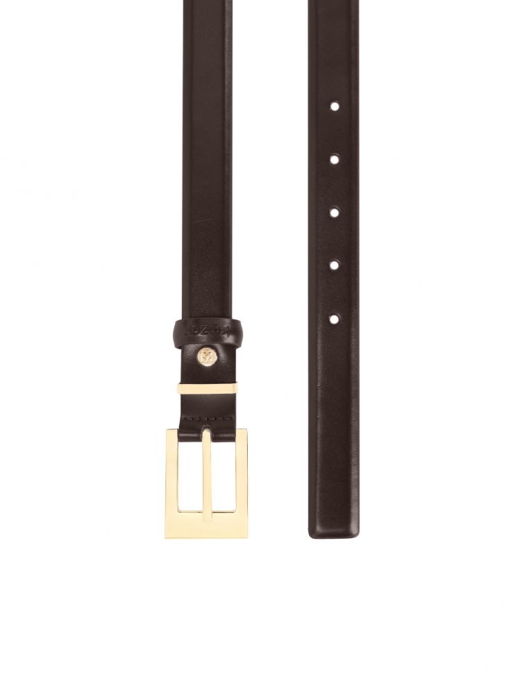 Ciemnobrązowy skórzany pasek ze złotą klamrą AGUADA