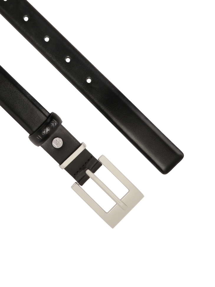 Czarny skórzany pasek ze srebrną sprzączką AGUADA