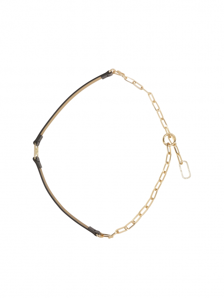Wąski czarny pasek ze złotym łańcuchem AIKEN