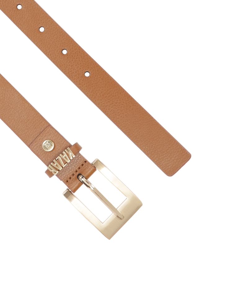 Jasnobrązowy pasek z metalowym logotypem SALLE