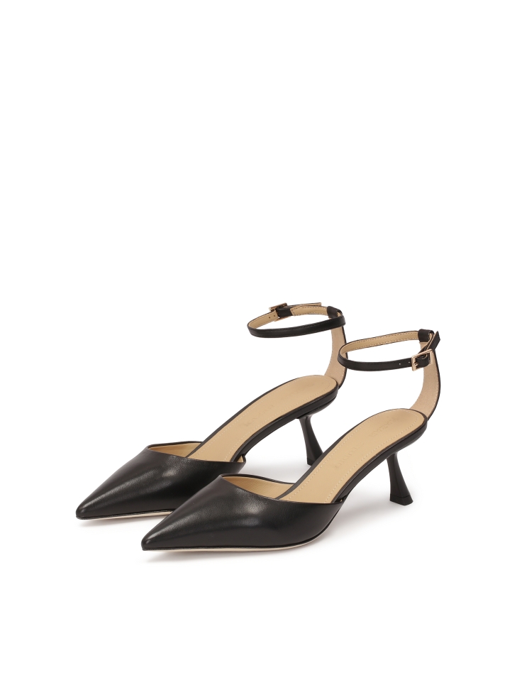 Czarne czółenka na obcasie z wyciętą cholewką FLARE