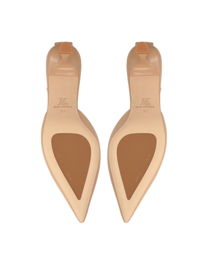 Półotwarte czółenka z beżowej skóry  FLARE