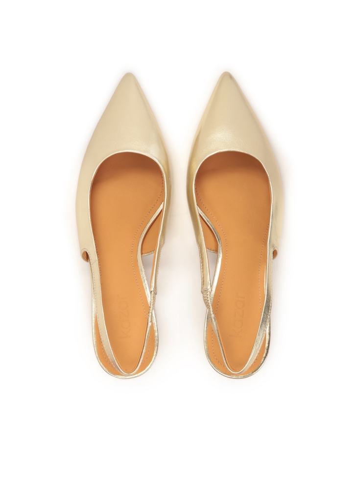 Złote czółenka z odkrytą piętą na obcasie kitten  IRIA