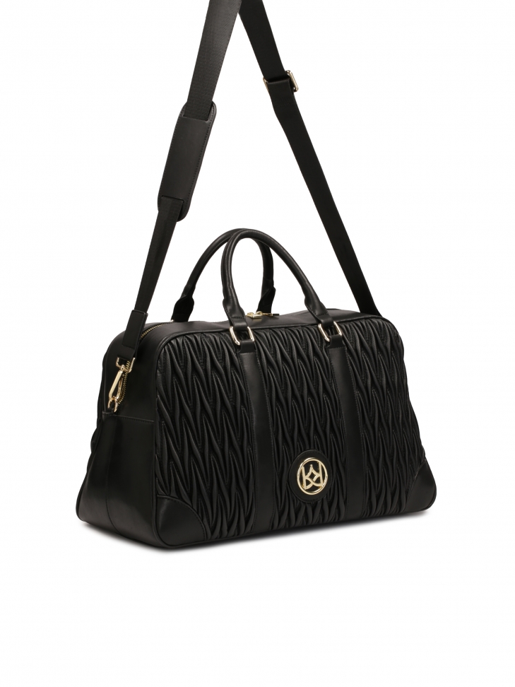 Czarna torba podróżna z miękkiej pikowanej skóry TRIP