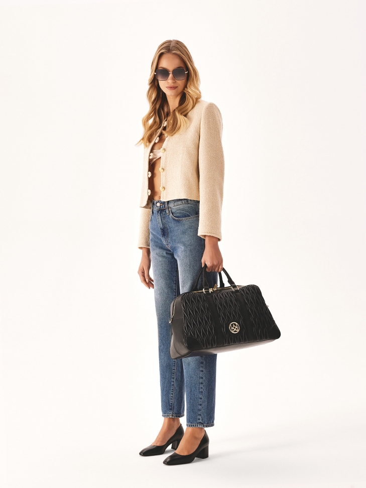 Klasyczne czarne czółenka na szerokim obcasie AMANDINE