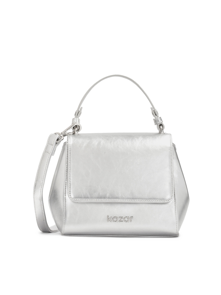 Srebrna torebka kuferek z rączką i paskiem KRISTENA