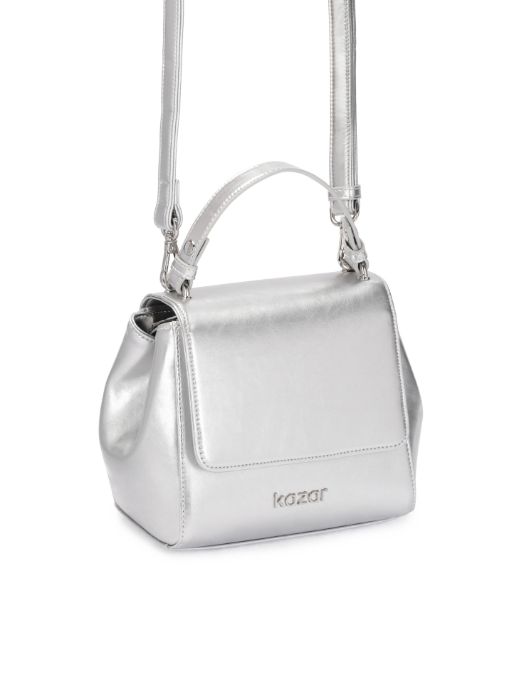 Srebrna torebka kuferek z rączką i paskiem KRISTENA