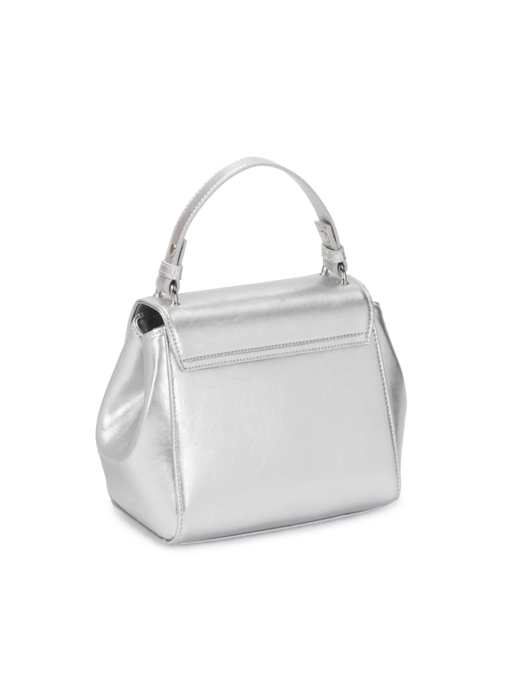 Srebrna torebka kuferek z rączką i paskiem KRISTENA