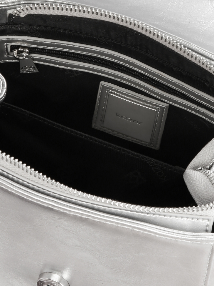 Srebrna torebka kuferek z rączką i paskiem KRISTENA