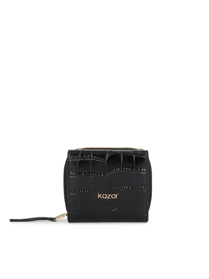 Portfel damski ze skóry tłoczonej w kolorze czerni AMALA