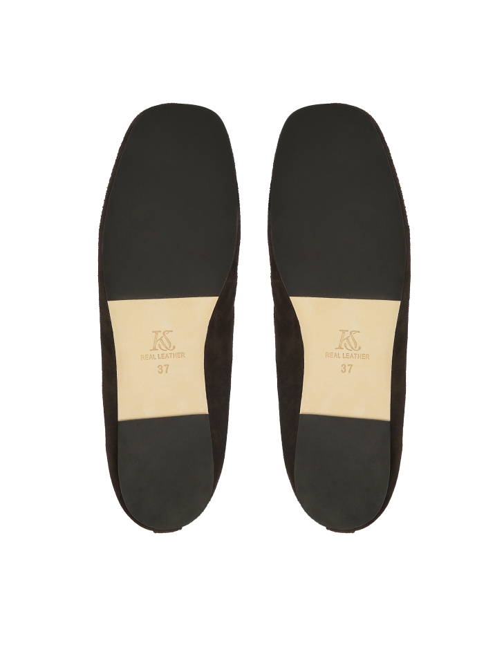 Zamszowe baleriny w kolorze czekoladowego brązu z wiązaniem KS AVRIL