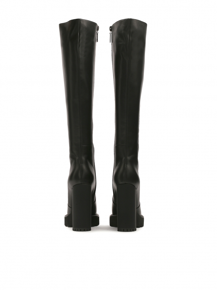 Skórzane kozaki na wysokim obcasie i platformie MORENA