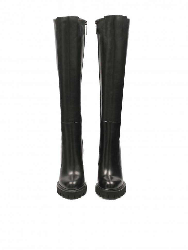 Skórzane kozaki na wysokim obcasie i platformie MORENA