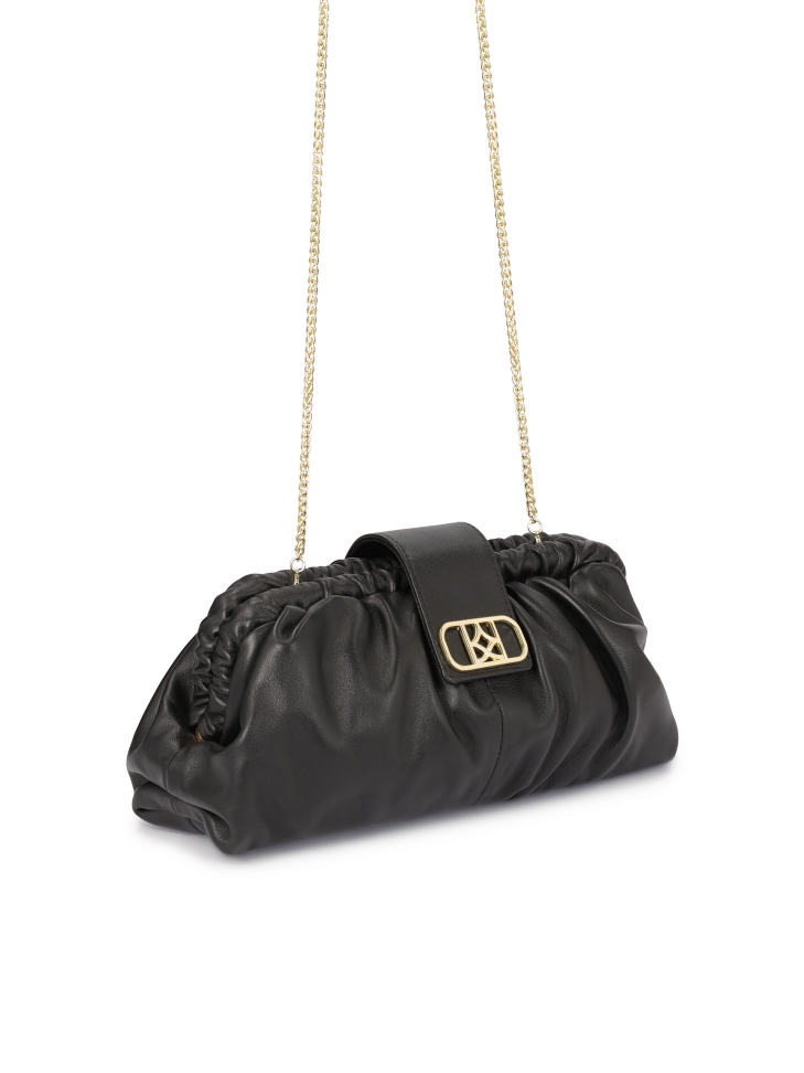 Czarna kopertówka do ręki z efektownym logo EVENING