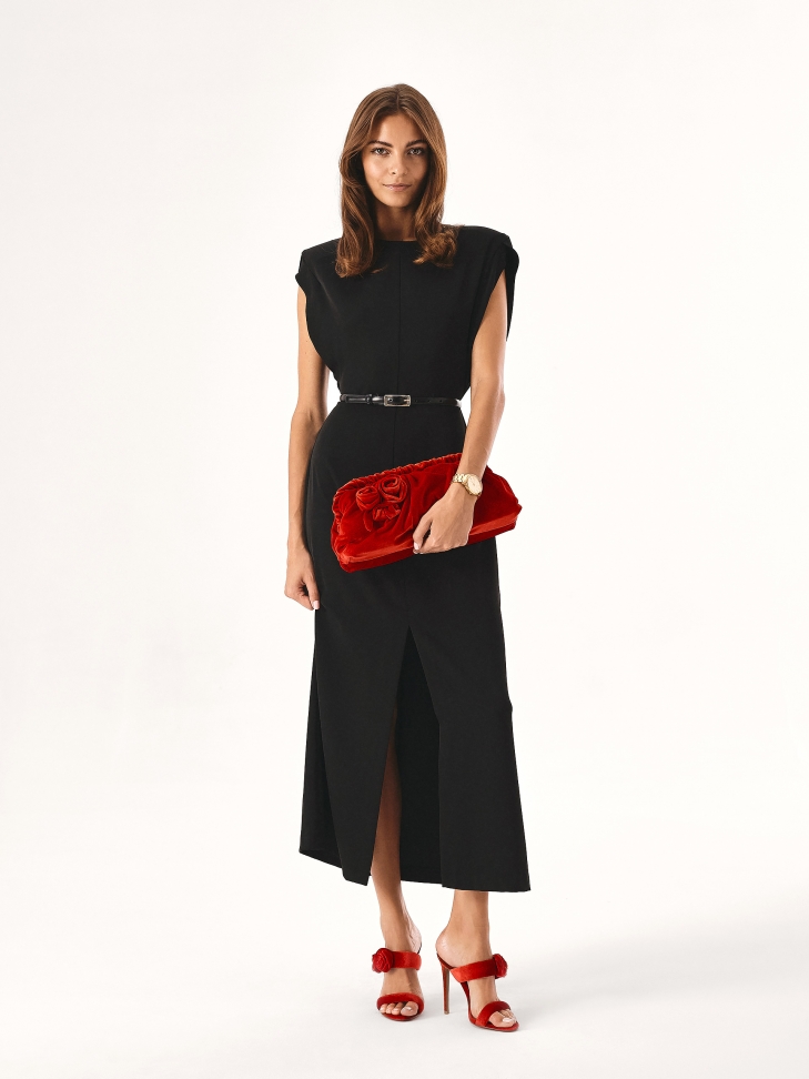 Czerwona torebka z tkaniny z dużymi kwiatami EVENING