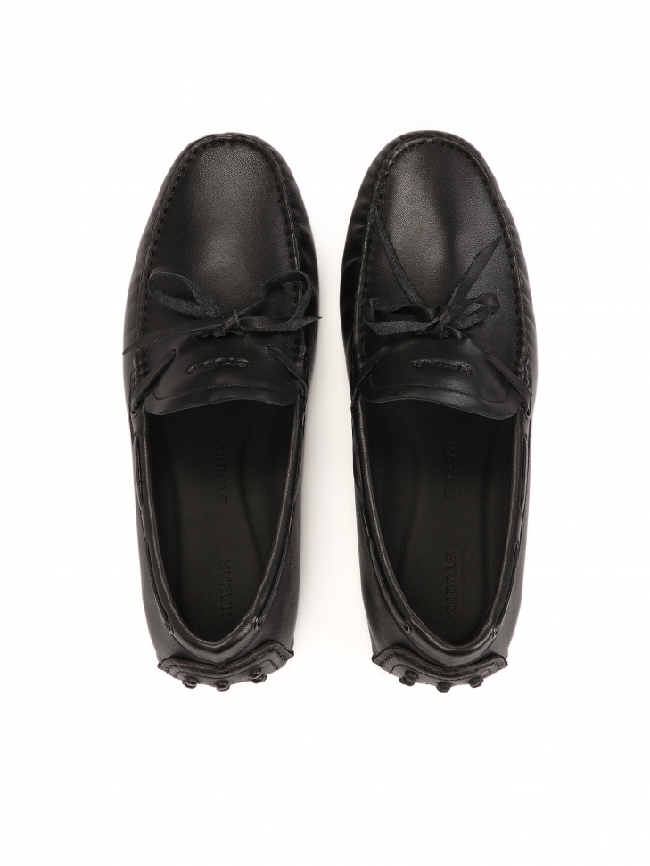 Czarne skórzane mokasyny ze sznurowanym rzemykiem  BILLY
