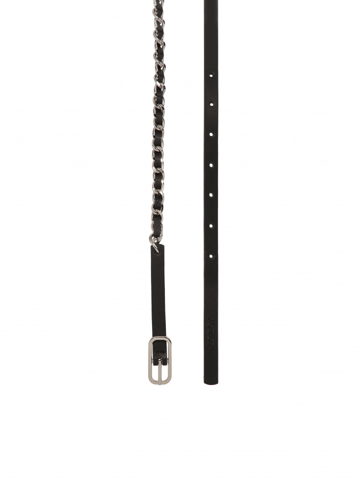 Wąski skórzany pasek z metalowym łańcuchem REEVES