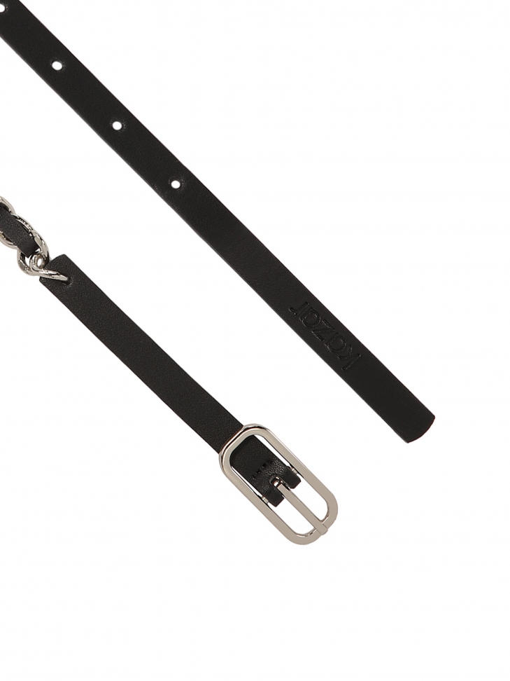 Wąski skórzany pasek z metalowym łańcuchem REEVES