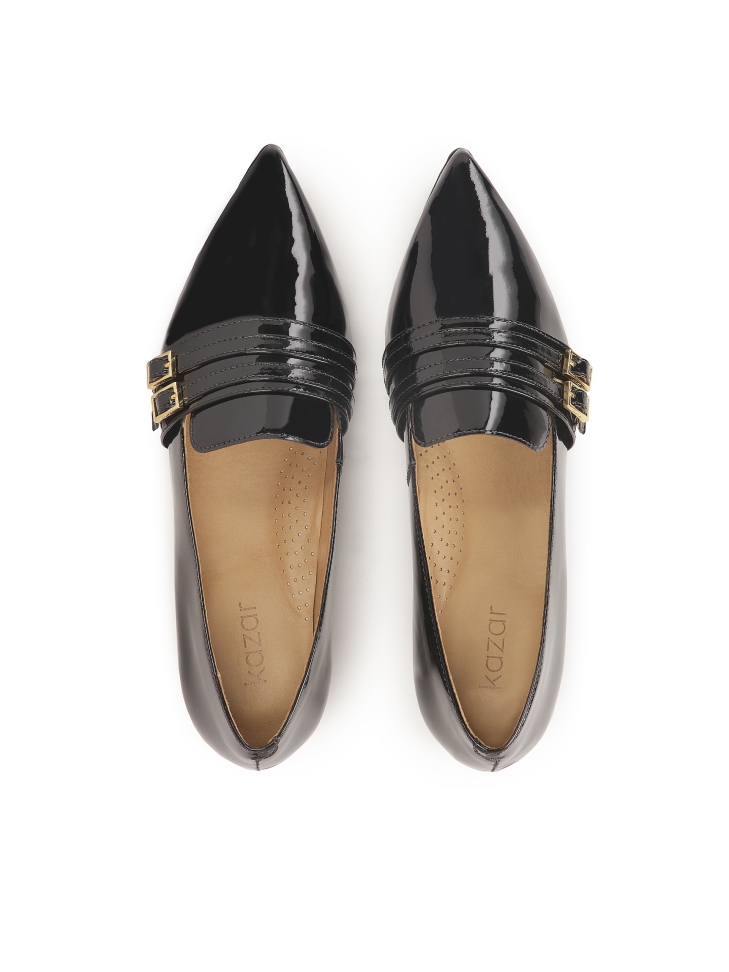 Płaskie lakierowane czółenka z paskami TAYLOR