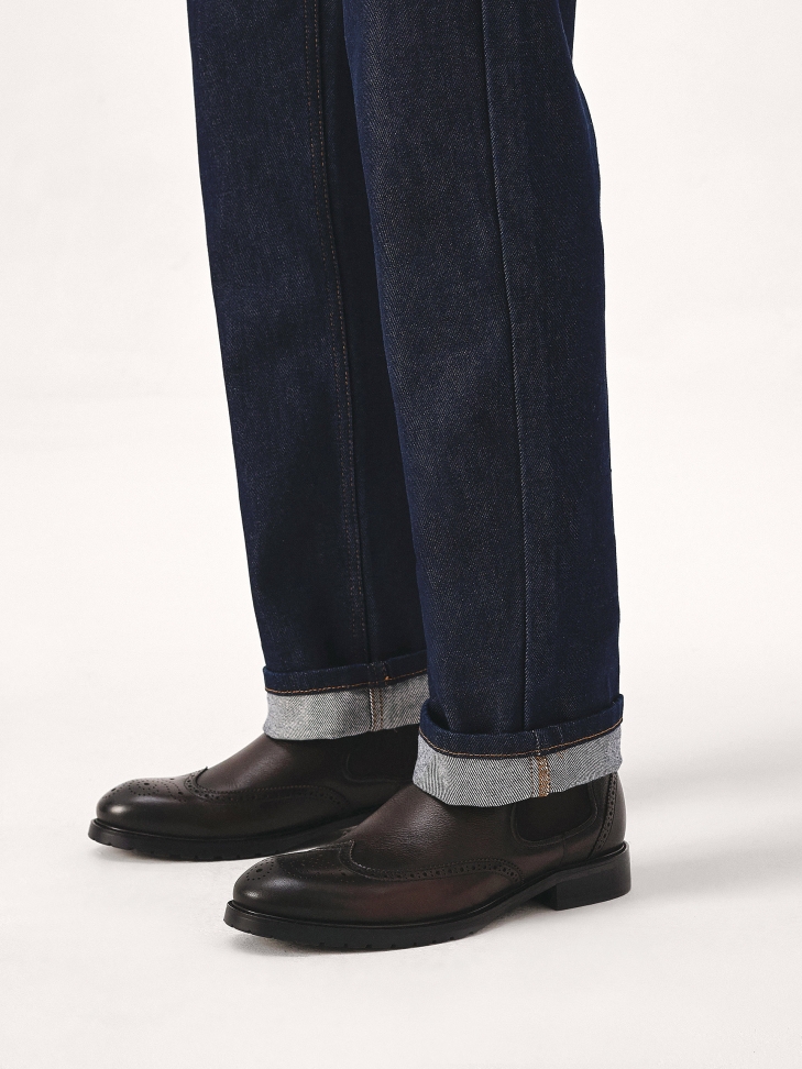 Brązowe skórzane sztyblety z rozetowym zdobieniem  ATRUS