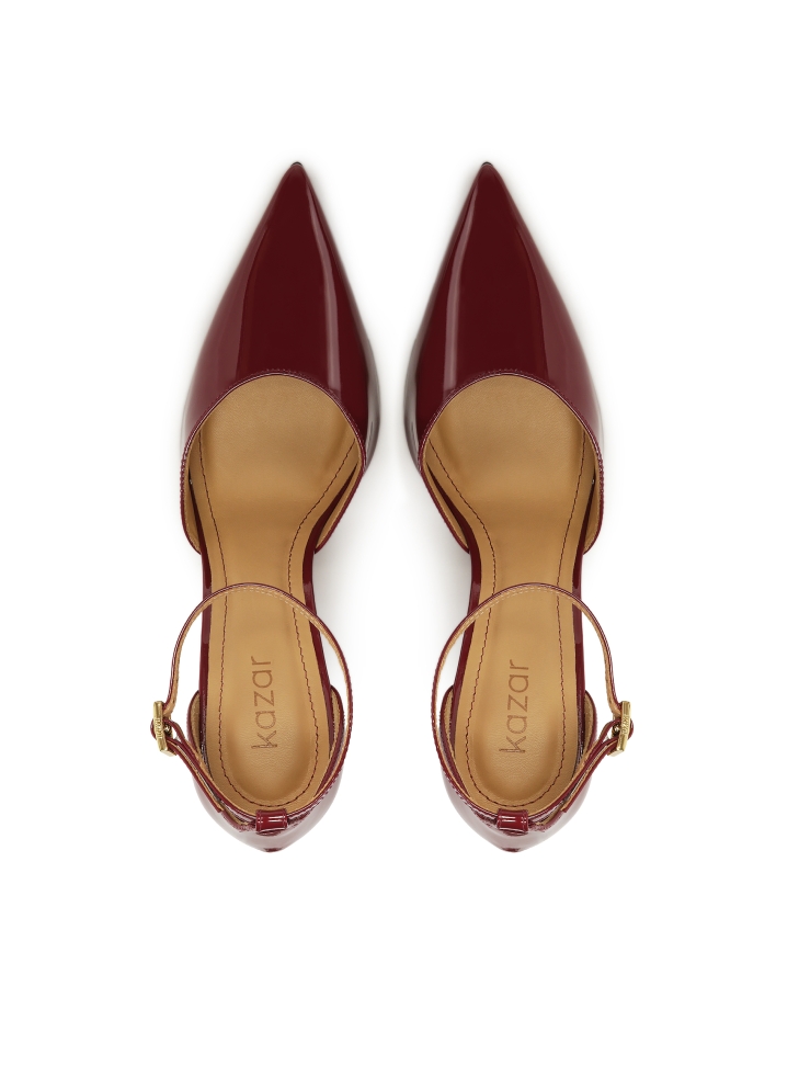 Bordowe półotwarte czółenka z lakierowanej skóry SIMONNE