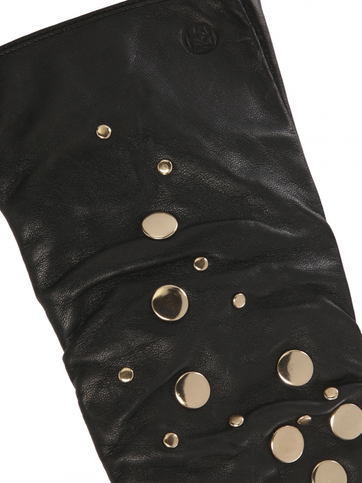 Długie czarne rękawiczki ozdobione złotymi nitami  MINGO