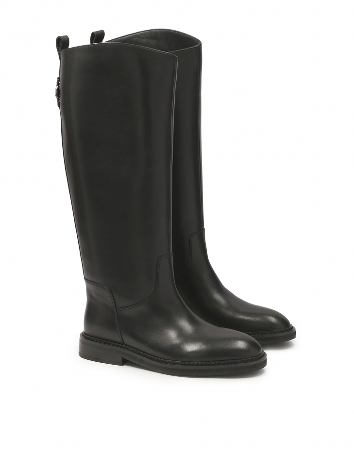 Wsuwane czarne kozaki na płaskiej podeszwie  ALME