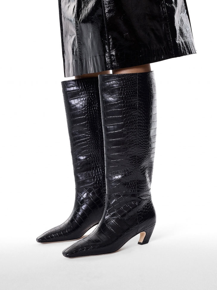 Czarne kozaki w zwierzęcy motyw na obcasie kitten heels KS KESLEY