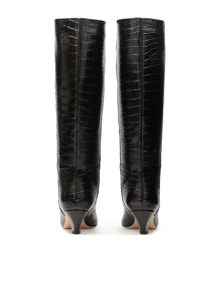 Czarne kozaki w zwierzęcy motyw na obcasie kitten heels KS KESLEY