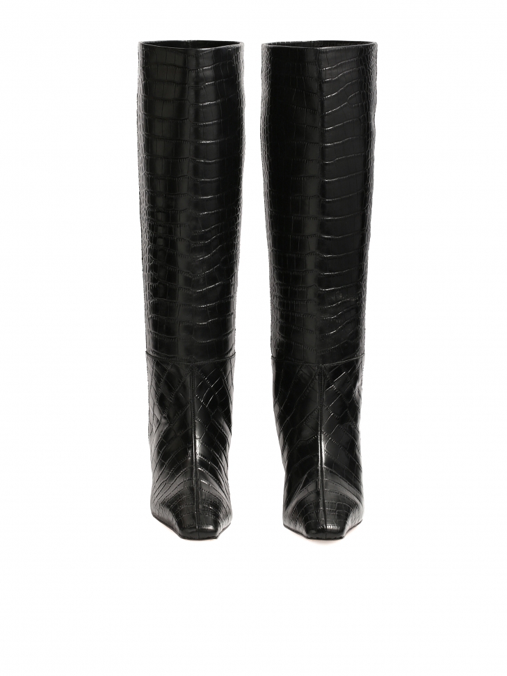 Czarne kozaki w zwierzęcy motyw na obcasie kitten heels KS KESLEY