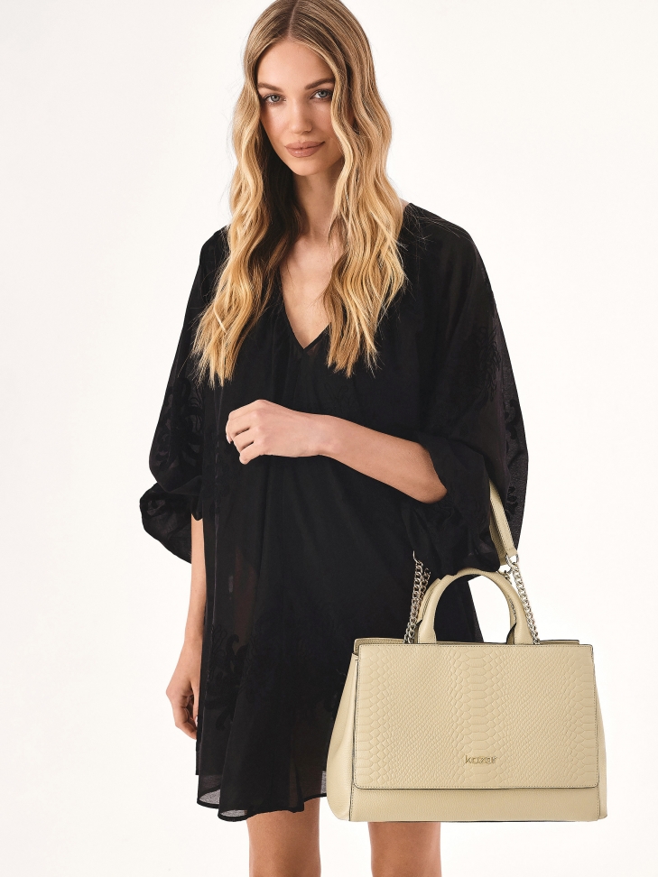 Beżowa torebka ze skóry z podwójnymi uchwytami ROSE